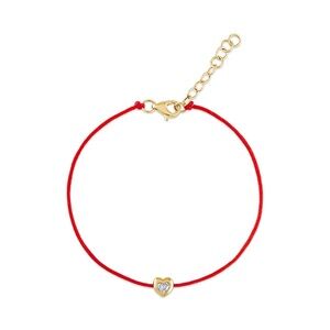 🆕 14K Yellow Gold Diamond Heart Charm I AM BRACELET w/Adjustable Red Nylon